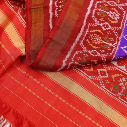 Indian Vintage Purple & red Dupatta Long Stole Hand woven Ikat Patola Hijab Pure Silk Scarves Veil Fringes