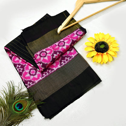 Indian Vintage Black & Magenta Dupatta Long Stole Hand woven Ikat Patola Hijab Pure Silk Scarves Veil Fringes