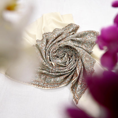 Indian Vintage Ivory Pure Woolen Shawl Handmade Woven Work Long Throw Stole Warm Abstract Design Soft