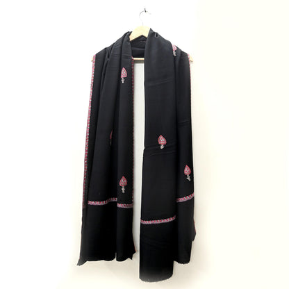 Indian Vintage Black Shawl Pure Woolen Handmade Suzani Long Throw Stole Warm Stole Paisley Design Soft Soft Cozy