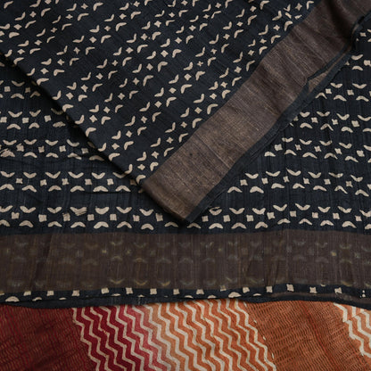 Indian Vintage Heavy Sari Maroon & Black Pure Khadi Silk Handloom Saree Craft Fabric 5yd Ethnic Wear Dress making For Crafting Quilting