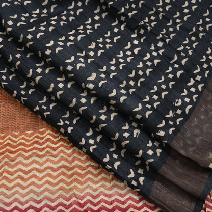 Indian Vintage Heavy Sari Maroon & Black Pure Khadi Silk Handloom Saree Craft Fabric 5yd Ethnic Wear Dress making For Crafting Quilting