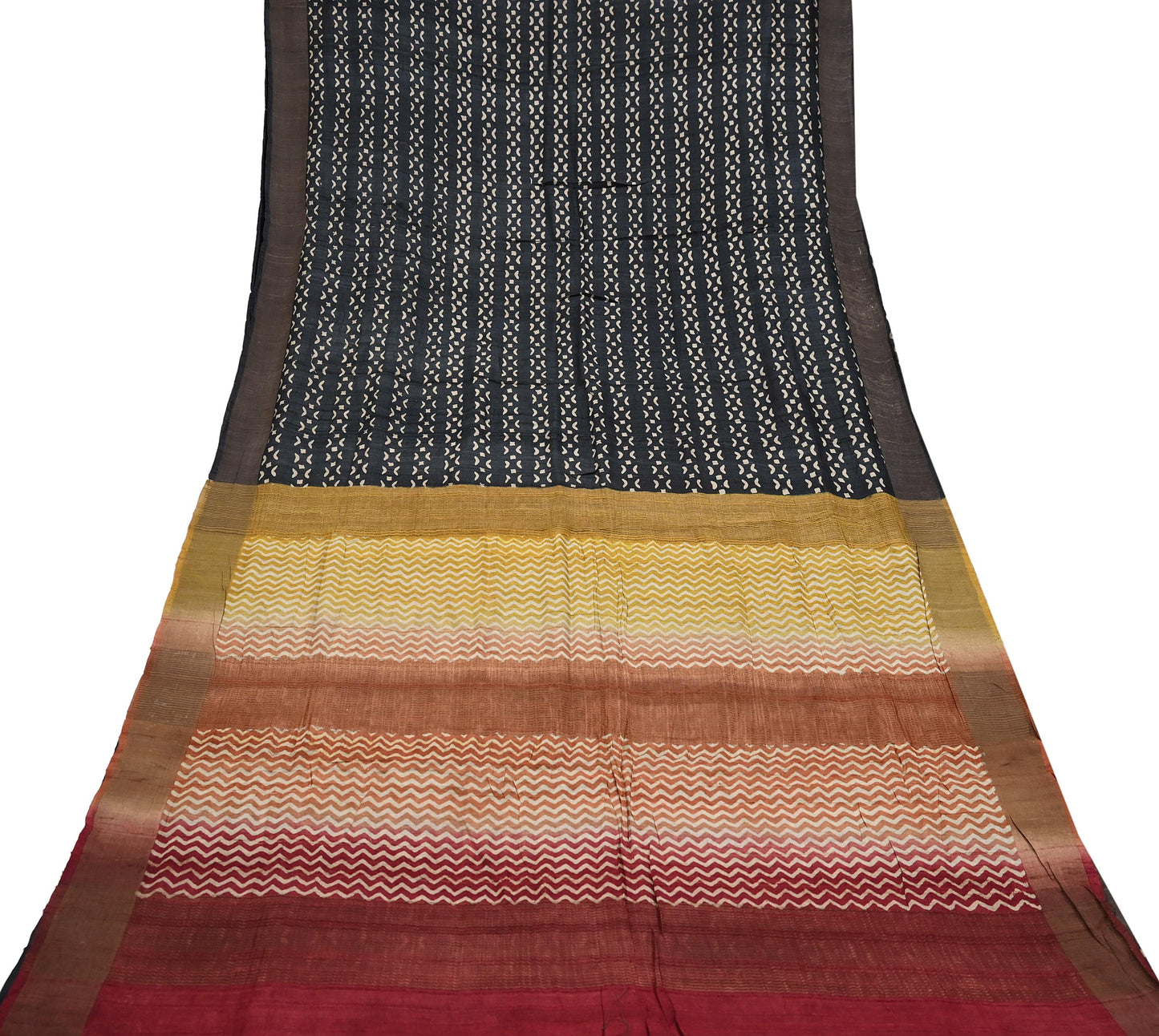 Indian Vintage Heavy Sari Maroon & Black Pure Khadi Silk Handloom Saree Craft Fabric 5yd Ethnic Wear Dress making For Crafting Quilting