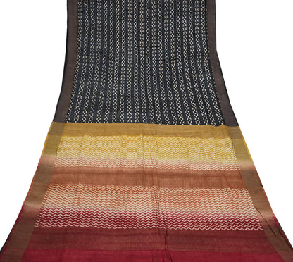 Indian Vintage Heavy Sari Maroon & Black Pure Khadi Silk Handloom Saree Craft Fabric 5yd Ethnic Wear Dress making For Crafting Quilting