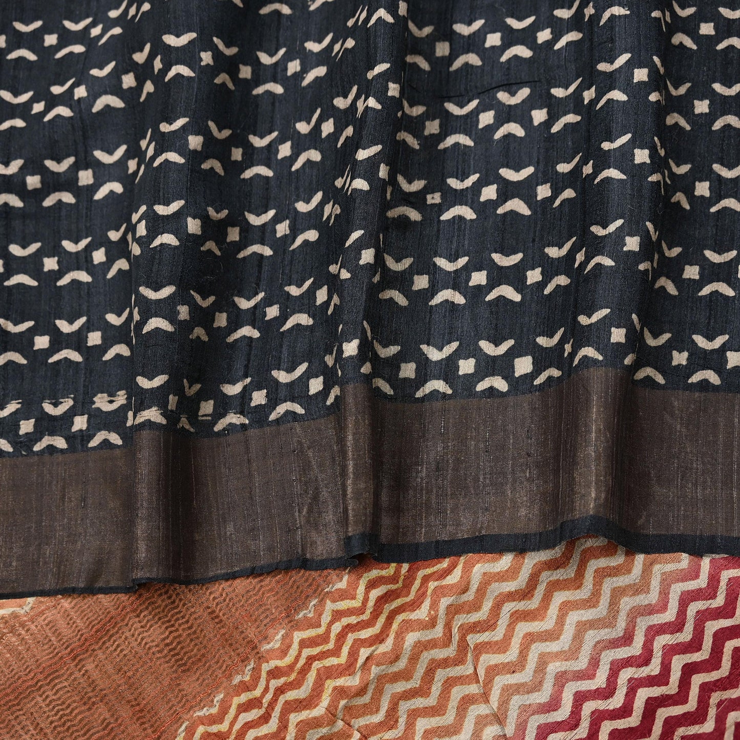 Indian Vintage Heavy Sari Maroon & Black Pure Khadi Silk Handloom Saree Craft Fabric 5yd Ethnic Wear Dress making For Crafting Quilting