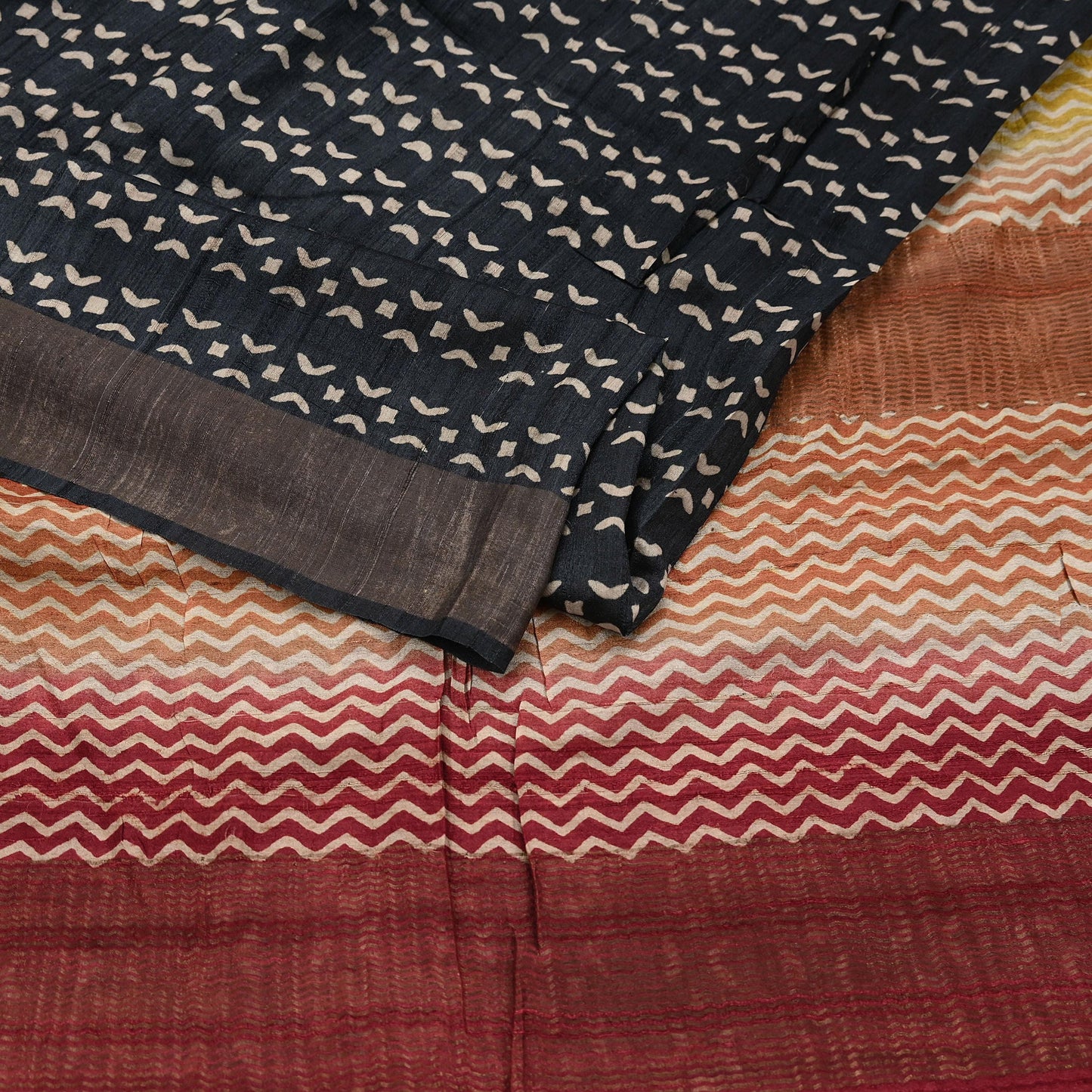 Indian Vintage Heavy Sari Maroon & Black Pure Khadi Silk Handloom Saree Craft Fabric 5yd Ethnic Wear Dress making For Crafting Quilting