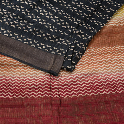 Indian Vintage Heavy Sari Maroon & Black Pure Khadi Silk Handloom Saree Craft Fabric 5yd Ethnic Wear Dress making For Crafting Quilting