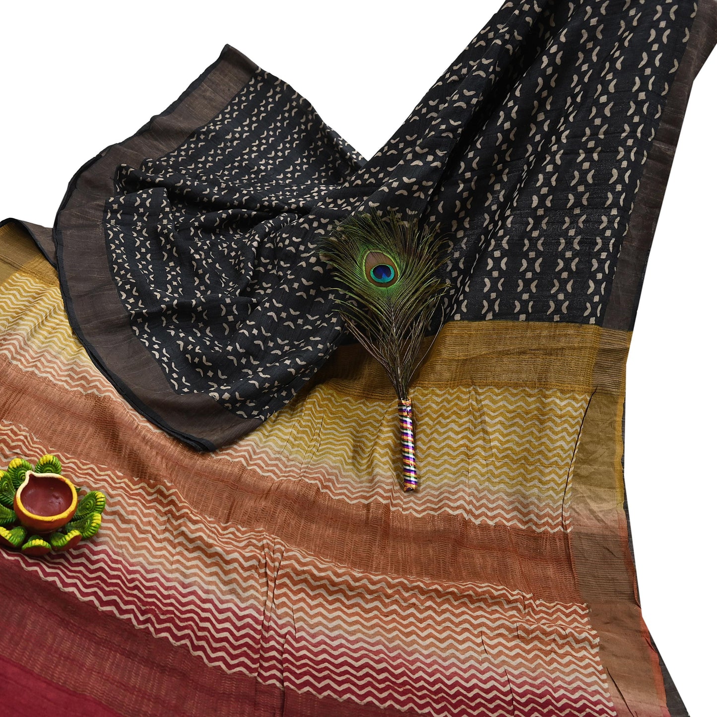 Indian Vintage Heavy Sari Maroon & Black Pure Khadi Silk Handloom Saree Craft Fabric 5yd Ethnic Wear Dress making For Crafting Quilting