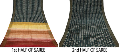 Indian Vintage Heavy Sari Maroon & Black Pure Khadi Silk Handloom Saree Craft Fabric 5yd Ethnic Wear Dress making For Crafting Quilting