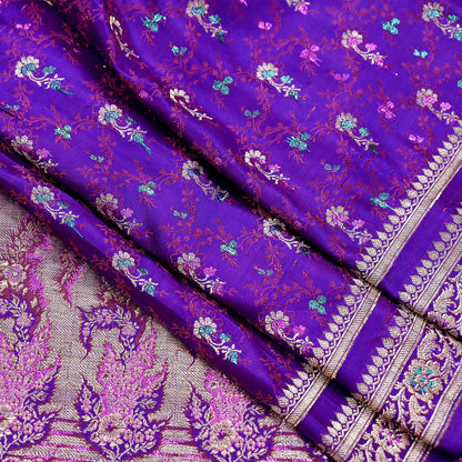 Indian Vintage Sari Purple Heavy Wedding Pure Satin Silk Banarasi Brocade Saree Zari 5Yd Craft Fabric Ethnic Dress making Crafting