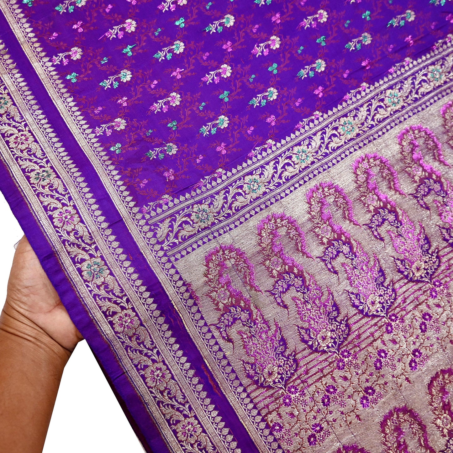 Indian Vintage Sari Purple Heavy Wedding Pure Satin Silk Banarasi Brocade Saree Zari 5Yd Craft Fabric Ethnic Dress making Crafting