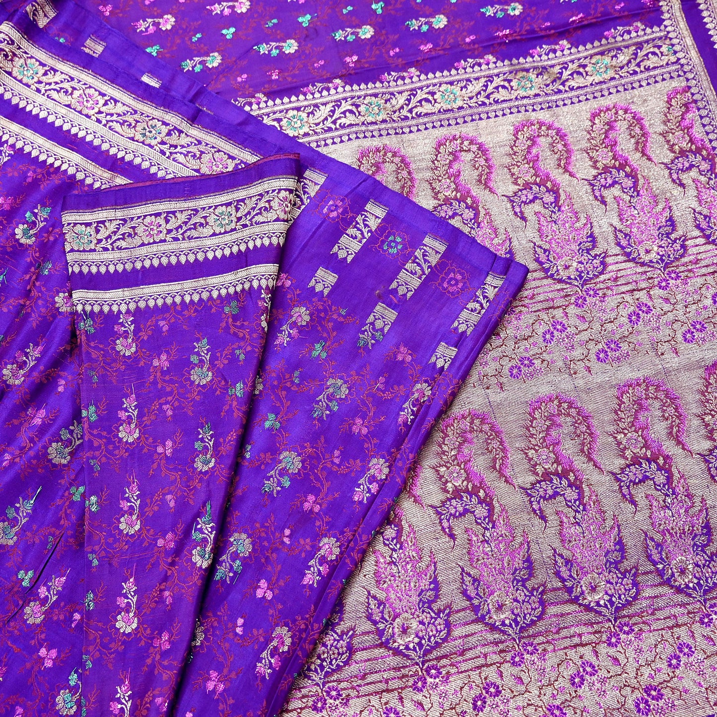 Indian Vintage Sari Purple Heavy Wedding Pure Satin Silk Banarasi Brocade Saree Zari 5Yd Craft Fabric Ethnic Dress making Crafting