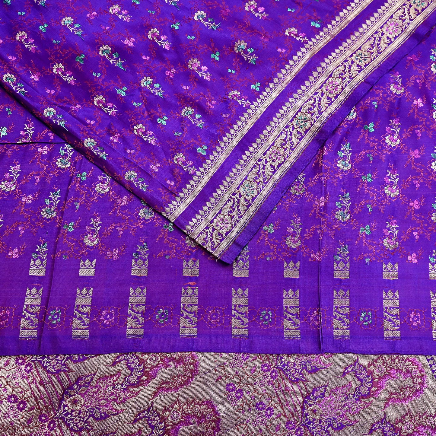 Indian Vintage Sari Purple Heavy Wedding Pure Satin Silk Banarasi Brocade Saree Zari 5Yd Craft Fabric Ethnic Dress making Crafting