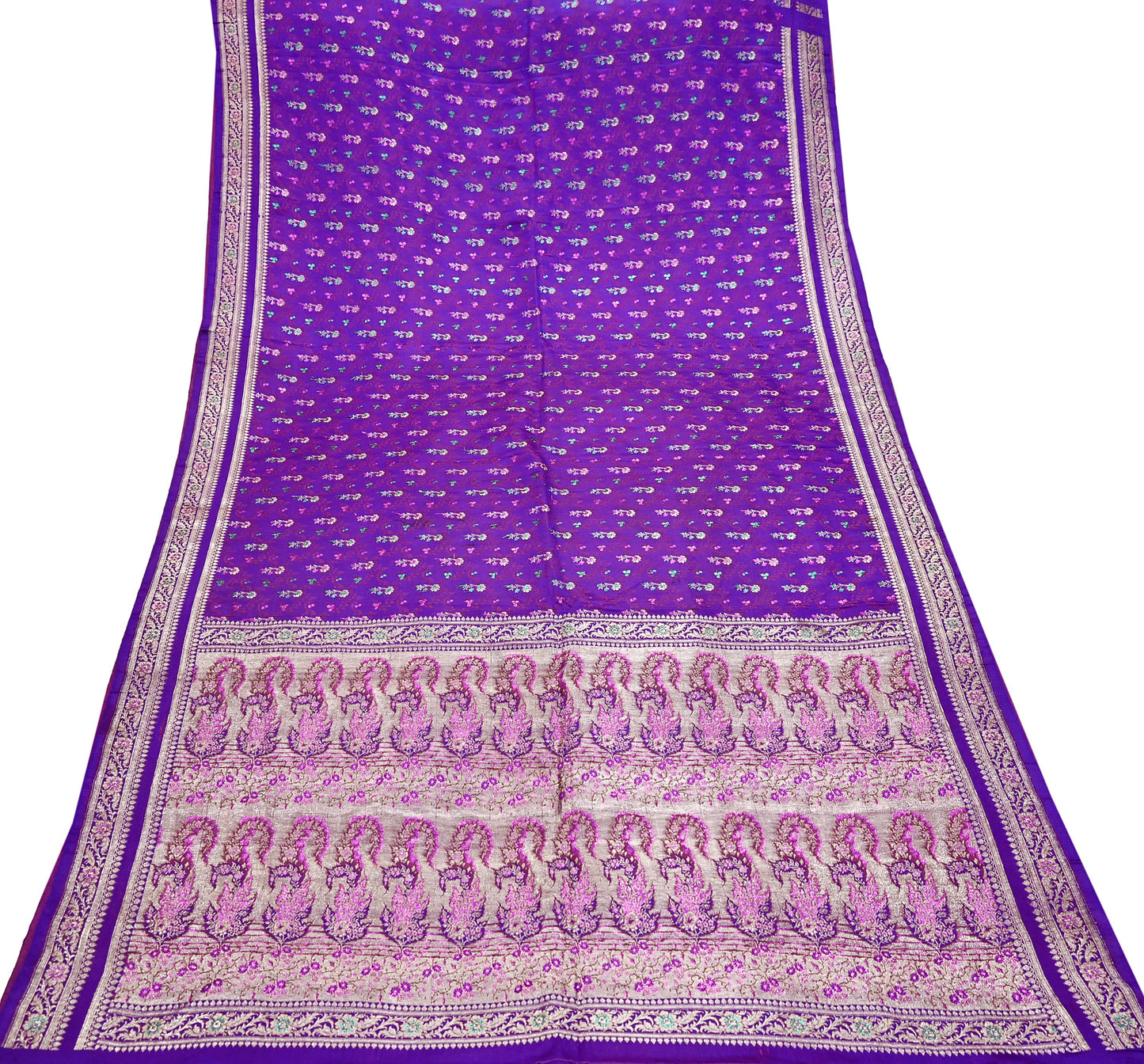 Indian Vintage Sari Purple Heavy Wedding Pure Satin Silk Banarasi Brocade Saree Zari 5Yd Craft Fabric Ethnic Dress making Crafting