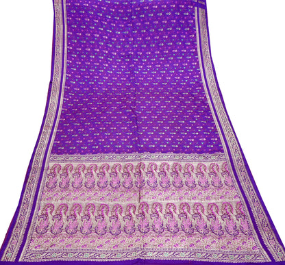 Indian Vintage Sari Purple Heavy Wedding Pure Satin Silk Banarasi Brocade Saree Zari 5Yd Craft Fabric Ethnic Dress making Crafting