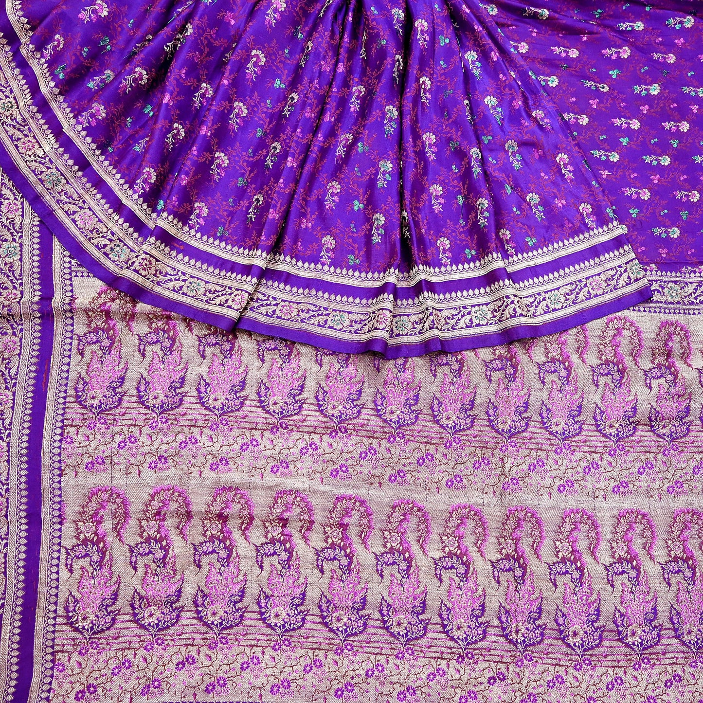 Indian Vintage Sari Purple Heavy Wedding Pure Satin Silk Banarasi Brocade Saree Zari 5Yd Craft Fabric Ethnic Dress making Crafting