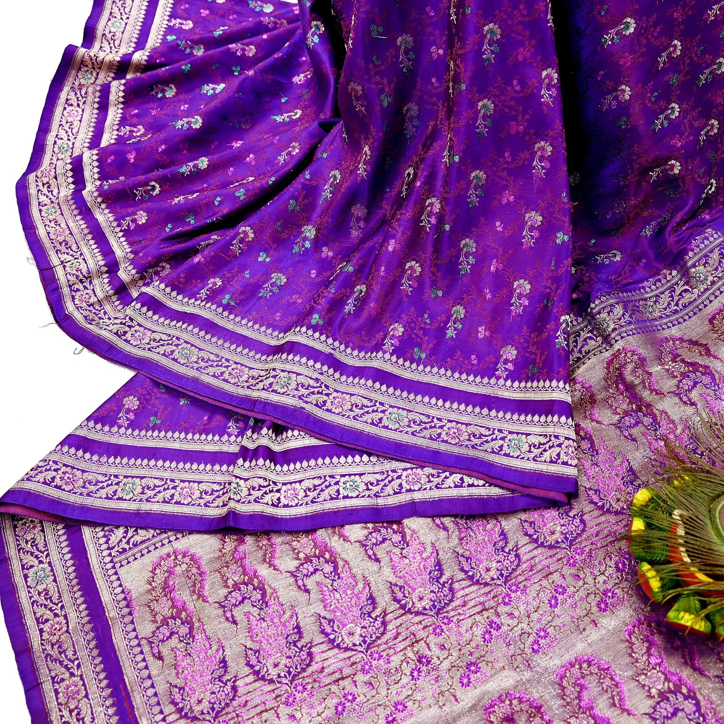 Indian Vintage Sari Purple Heavy Wedding Pure Satin Silk Banarasi Brocade Saree Zari 5Yd Craft Fabric Ethnic Dress making Crafting