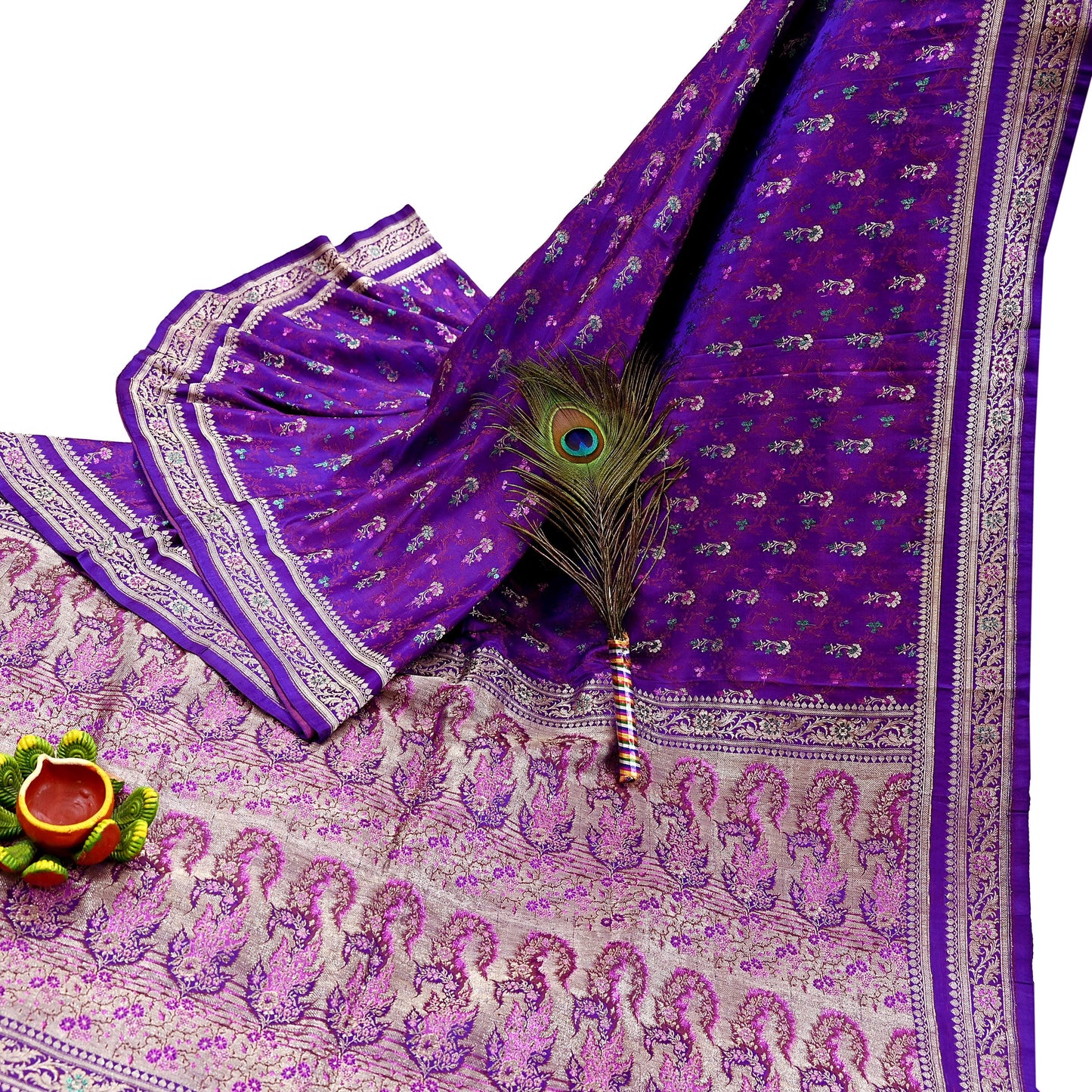 Indian Vintage Sari Purple Heavy Wedding Pure Satin Silk Banarasi Brocade Saree Zari 5Yd Craft Fabric Ethnic Dress making Crafting