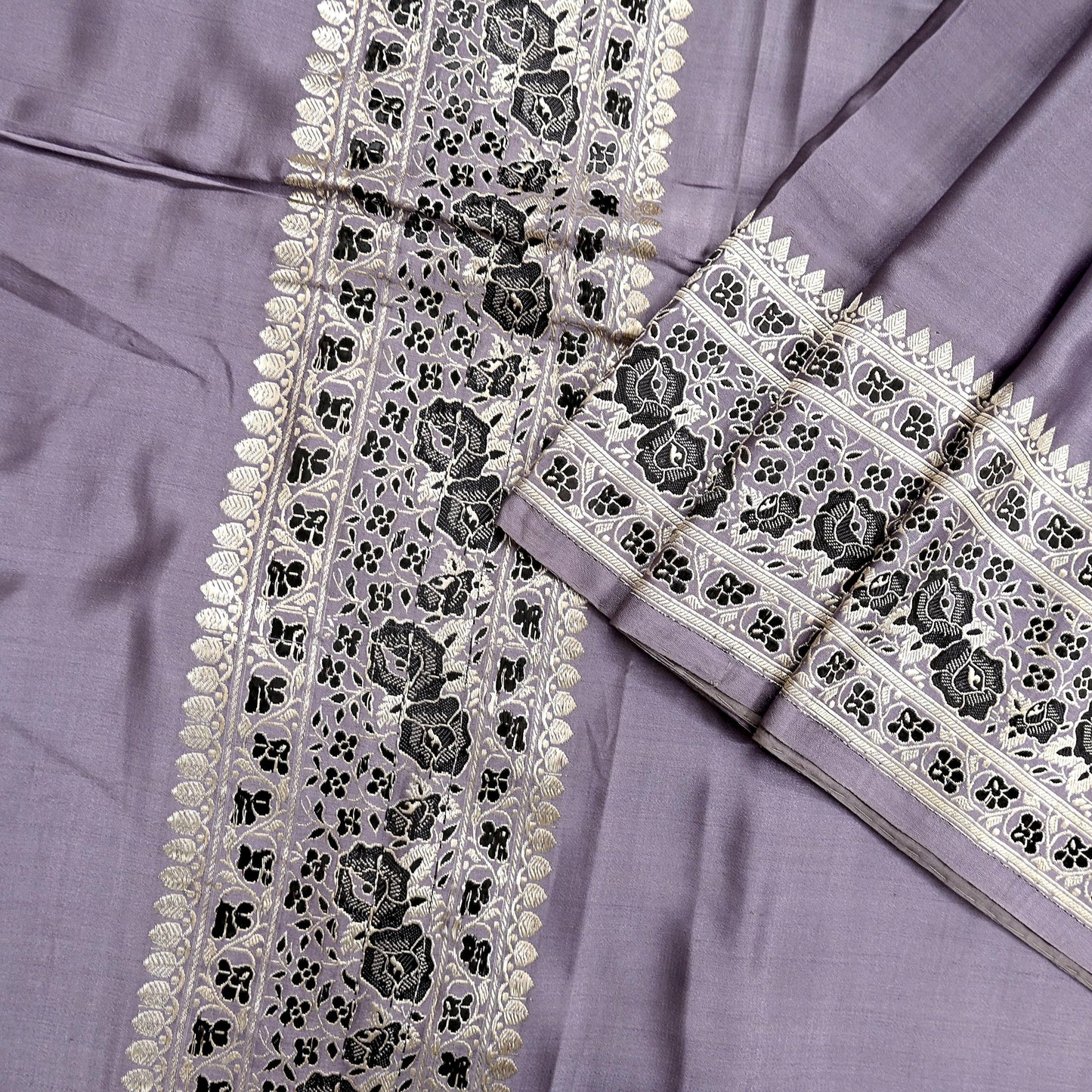 Indian Vintage Sari Gray Heavy Pure Satin Silk  Woven Banarasi Sarees Zari 5Yd Craft Fabric Dress making Crafting Ethnic Quilting Upcycle