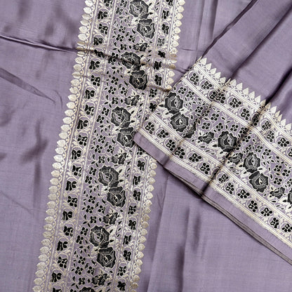 Indian Vintage Sari Gray Heavy Pure Satin Silk  Woven Banarasi Sarees Zari 5Yd Craft Fabric Dress making Crafting Ethnic Quilting Upcycle