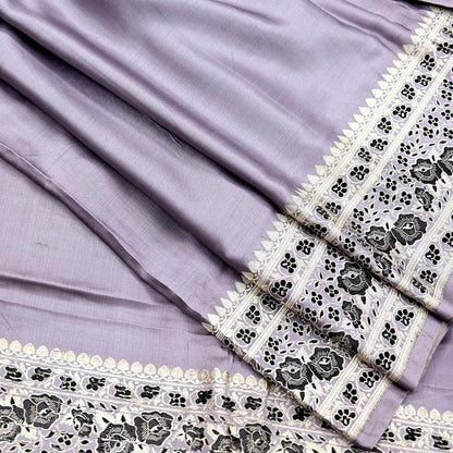 Indian Vintage Sari Gray Heavy Pure Satin Silk  Woven Banarasi Sarees Zari 5Yd Craft Fabric Dress making Crafting Ethnic Quilting Upcycle