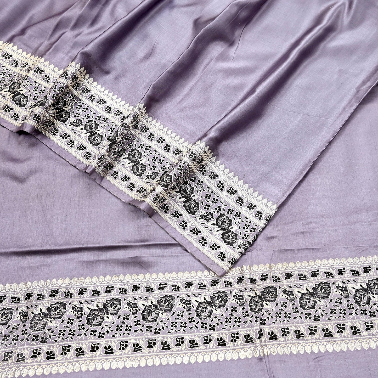 Indian Vintage Sari Gray Heavy Pure Satin Silk  Woven Banarasi Sarees Zari 5Yd Craft Fabric Dress making Crafting Ethnic Quilting Upcycle