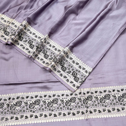 Indian Vintage Sari Gray Heavy Pure Satin Silk  Woven Banarasi Sarees Zari 5Yd Craft Fabric Dress making Crafting Ethnic Quilting Upcycle