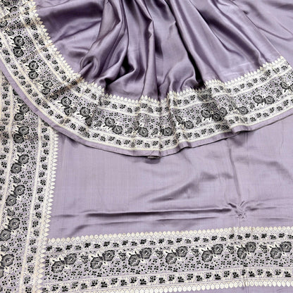 Indian Vintage Sari Gray Heavy Pure Satin Silk  Woven Banarasi Sarees Zari 5Yd Craft Fabric Dress making Crafting Ethnic Quilting Upcycle