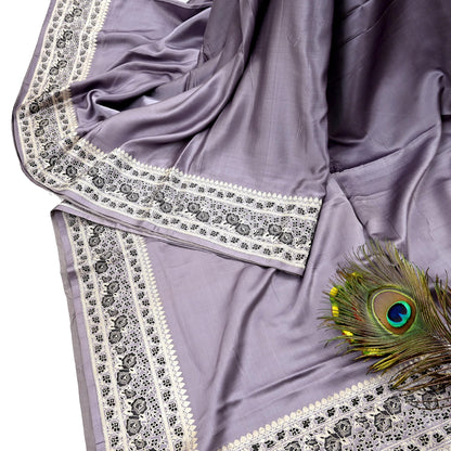 Indian Vintage Sari Gray Heavy Pure Satin Silk  Woven Banarasi Sarees Zari 5Yd Craft Fabric Dress making Crafting Ethnic Quilting Upcycle