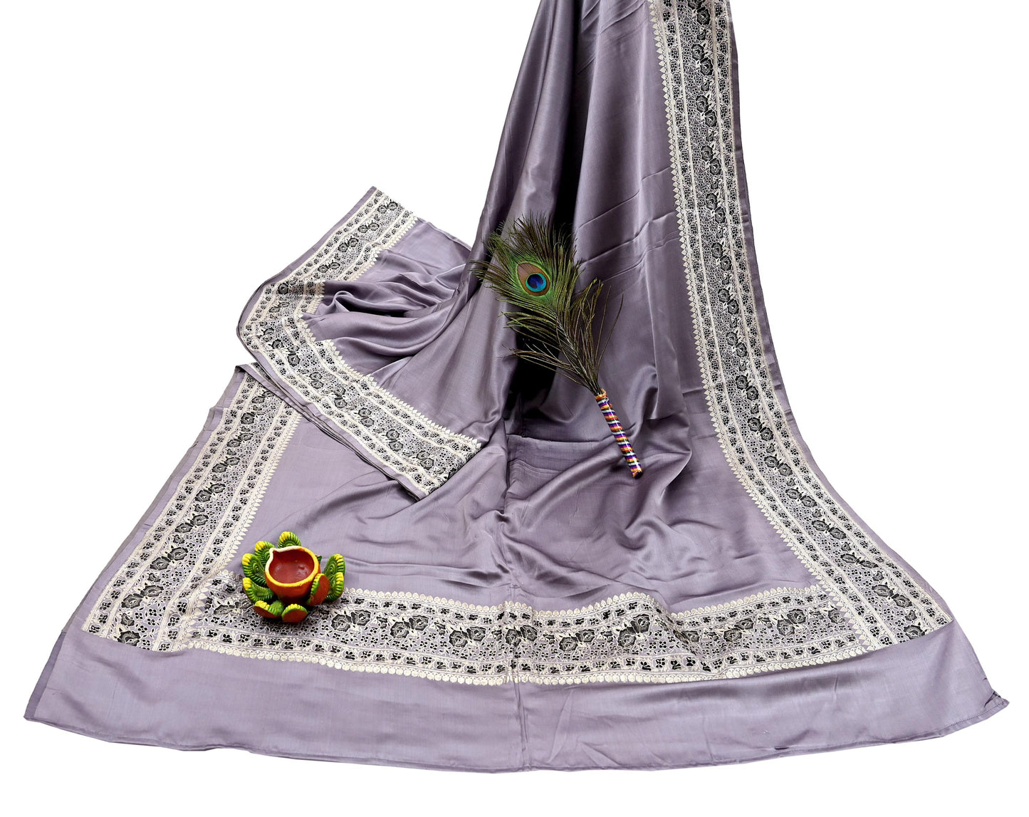 Indian Vintage Sari Gray Heavy Pure Satin Silk  Woven Banarasi Sarees Zari 5Yd Craft Fabric Dress making Crafting Ethnic Quilting Upcycle