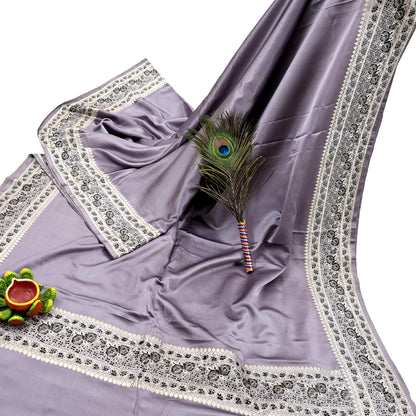 Indian Vintage Sari Gray Heavy Pure Satin Silk  Woven Banarasi Sarees Zari 5Yd Craft Fabric Dress making Crafting Ethnic Quilting Upcycle