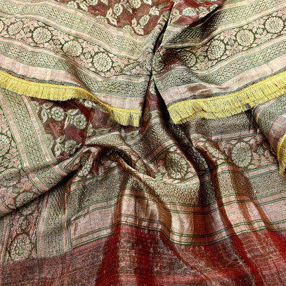 Indian Vintage Heavy Wedding Maroon Dupatta Pure Organza Silk Stole Hand woven Banarasi Scarves Zari Bridal Veil Wrap Hijab