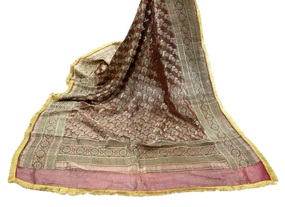 Indian Vintage Heavy Wedding Maroon Dupatta Pure Organza Silk Stole Hand woven Banarasi Scarves Zari Bridal Veil Wrap Hijab