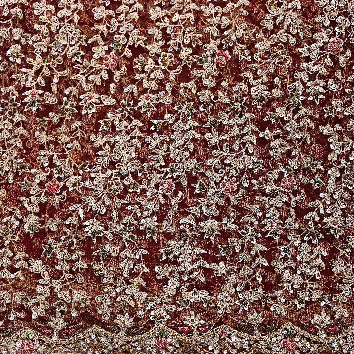 Indian Vintage Heavy Wedding Maroon Dupatta Net Mesh Long Stole Hand Embroidered Scarves Golden Zardozi Zari Sequins Dridal Veil Hijab