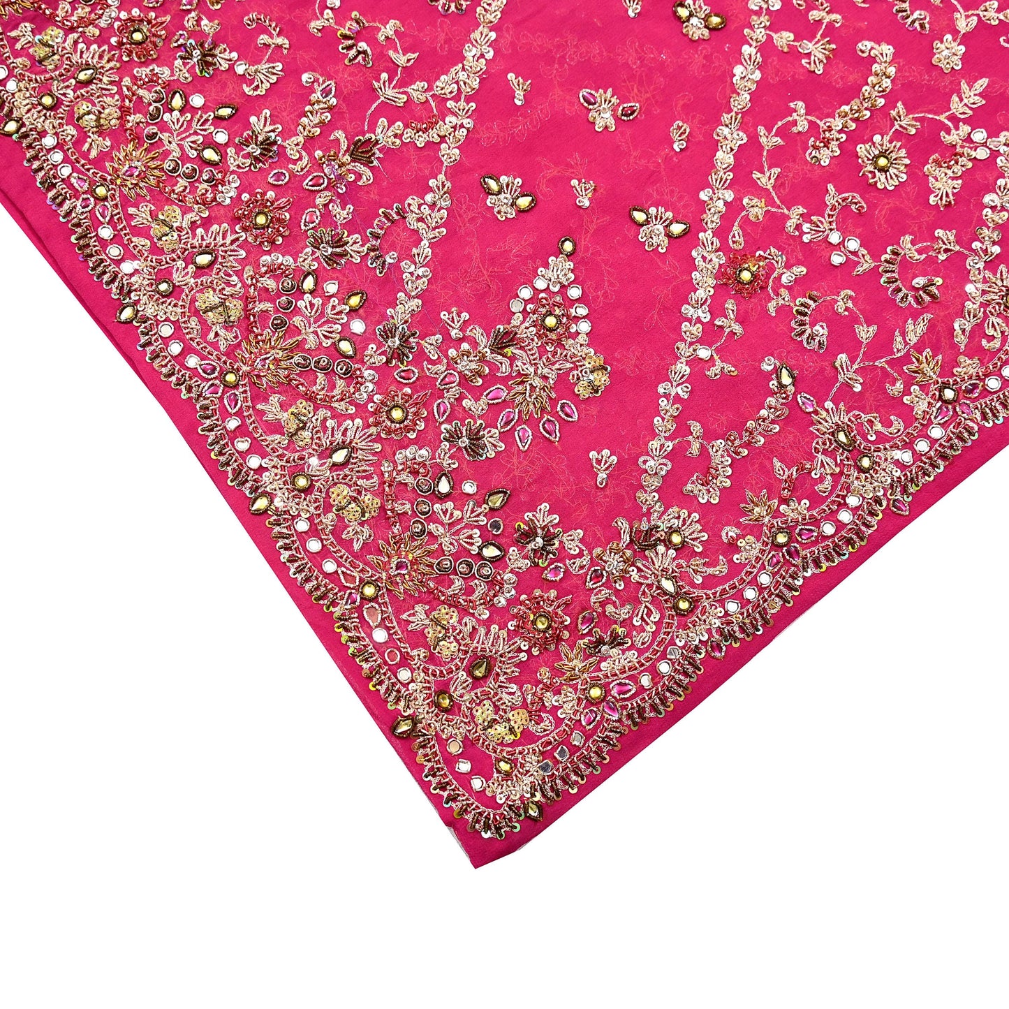 Indian Vintage Heavy Pink Bridal Dupatta Pure Georgette Silk Hand Embroidered Zardozi, Dabka, Zari Work Party Wear Long Stole
