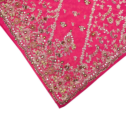 Indian Vintage Heavy Pink Bridal Dupatta Pure Georgette Silk Hand Embroidered Zardozi, Dabka, Zari Work Party Wear Long Stole
