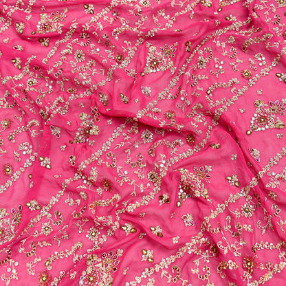 Indian Vintage Heavy Pink Bridal Dupatta Pure Georgette Silk Hand Embroidered Zardozi, Dabka, Zari Work Party Wear Long Stole