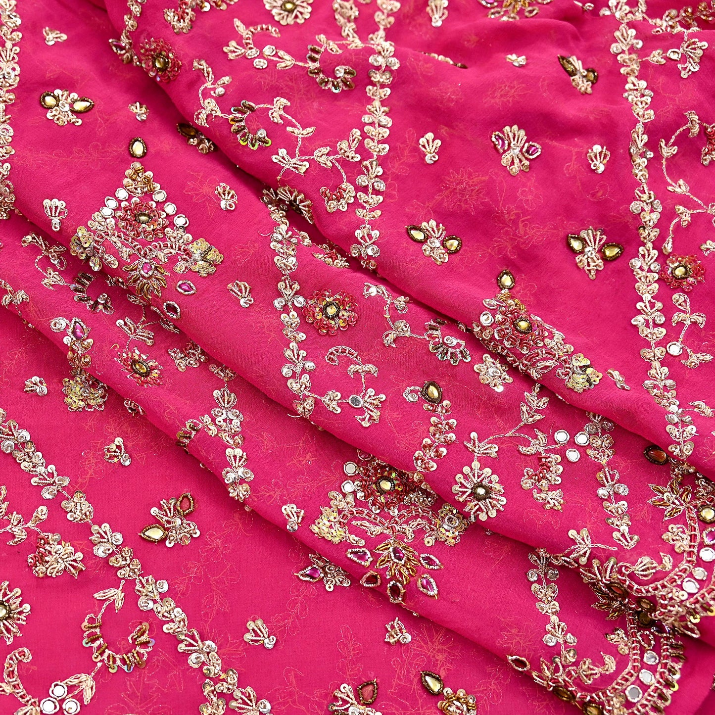 Indian Vintage Heavy Pink Bridal Dupatta Pure Georgette Silk Hand Embroidered Zardozi, Dabka, Zari Work Party Wear Long Stole