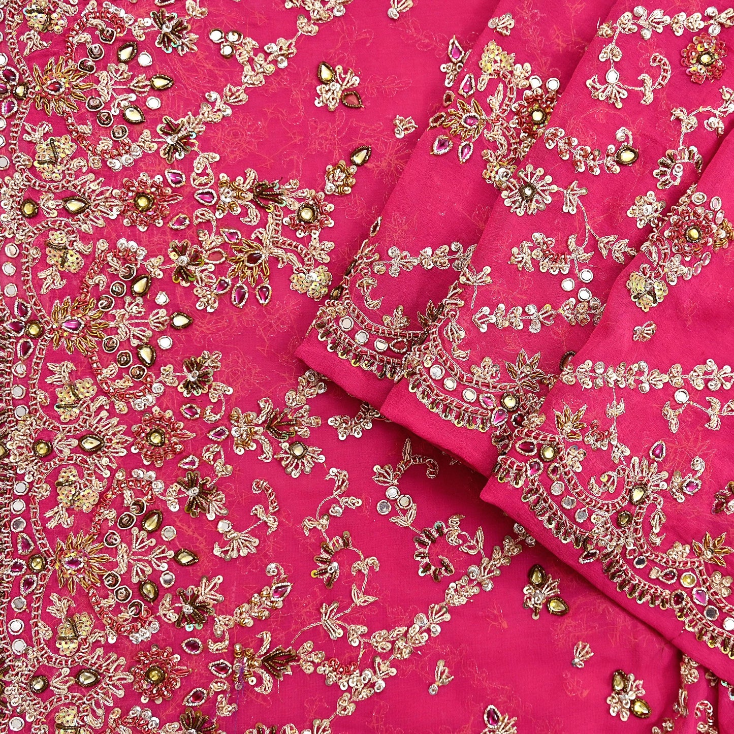 Indian Vintage Heavy Pink Bridal Dupatta Pure Georgette Silk Hand Embroidered Zardozi, Dabka, Zari Work Party Wear Long Stole