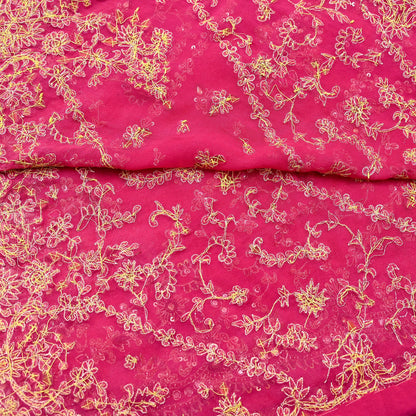 Indian Vintage Heavy Pink Bridal Dupatta Pure Georgette Silk Hand Embroidered Zardozi, Dabka, Zari Work Party Wear Long Stole