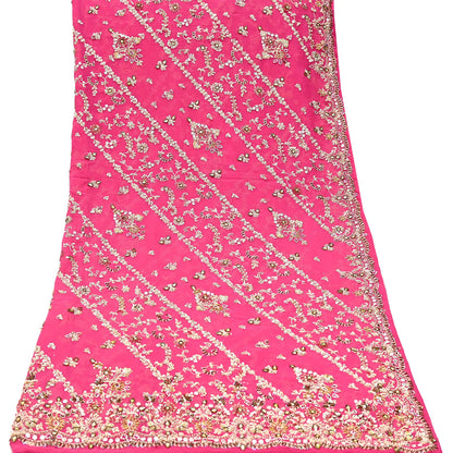 Indian Vintage Heavy Pink Bridal Dupatta Pure Georgette Silk Hand Embroidered Zardozi, Dabka, Zari Work Party Wear Long Stole