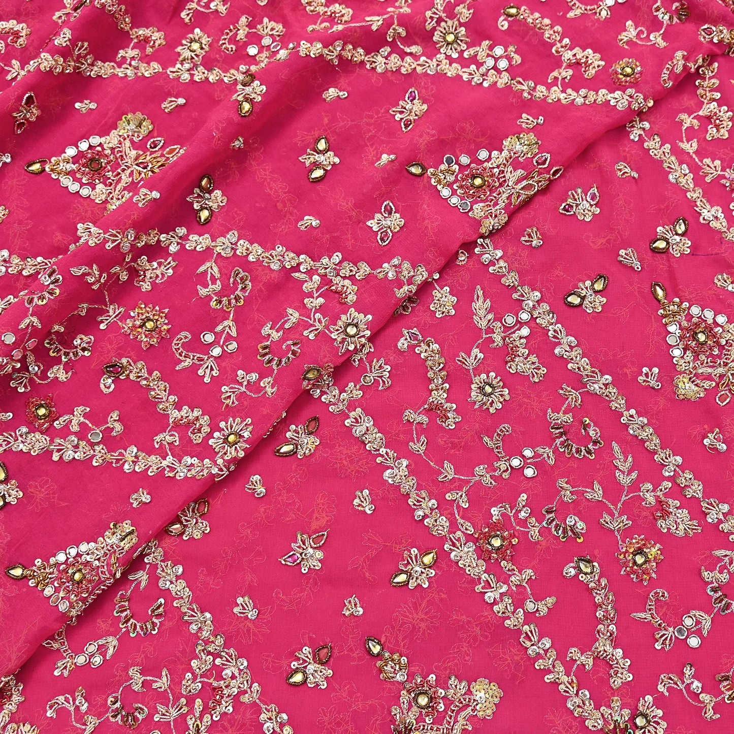 Indian Vintage Heavy Pink Bridal Dupatta Pure Georgette Silk Hand Embroidered Zardozi, Dabka, Zari Work Party Wear Long Stole