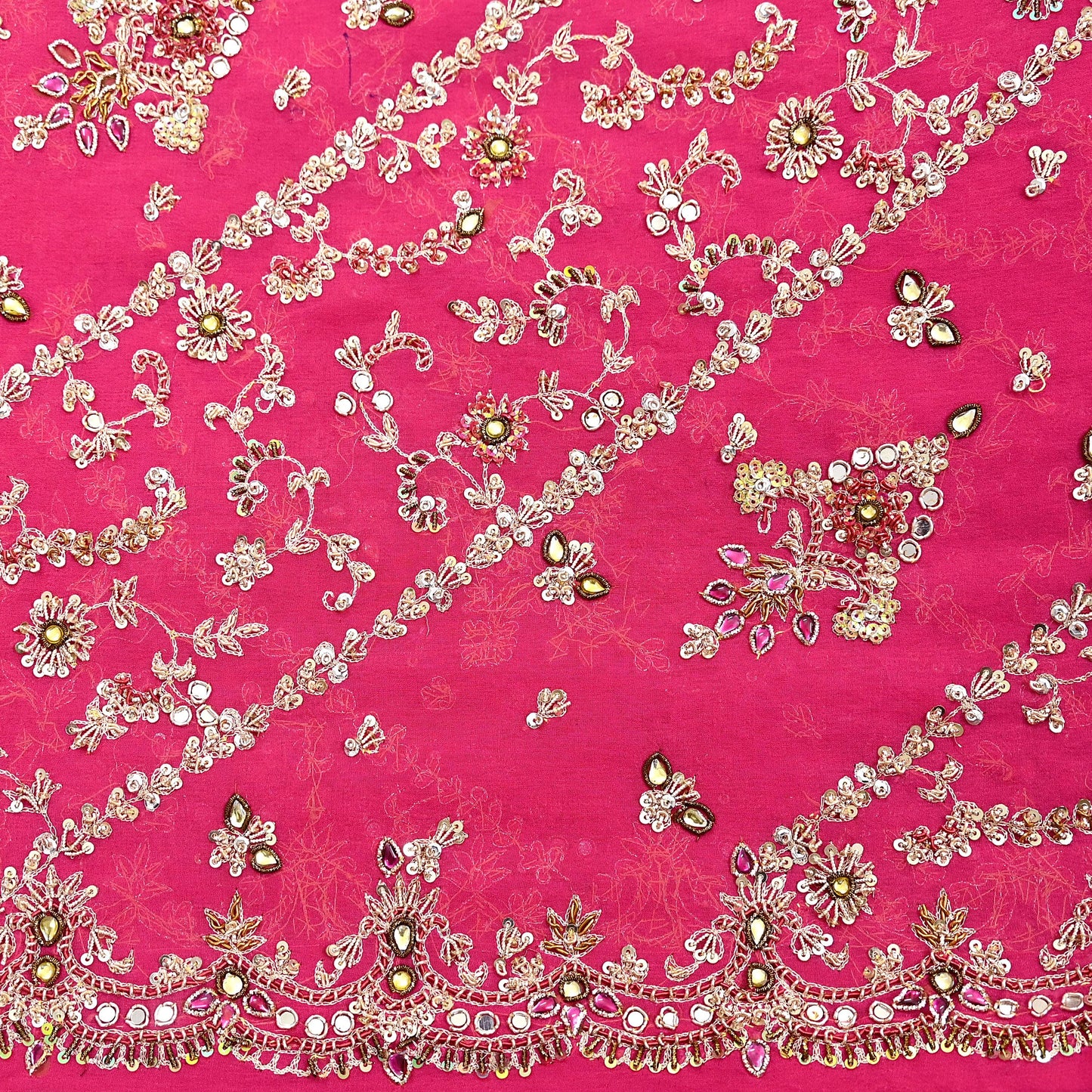 Indian Vintage Heavy Pink Bridal Dupatta Pure Georgette Silk Hand Embroidered Zardozi, Dabka, Zari Work Party Wear Long Stole