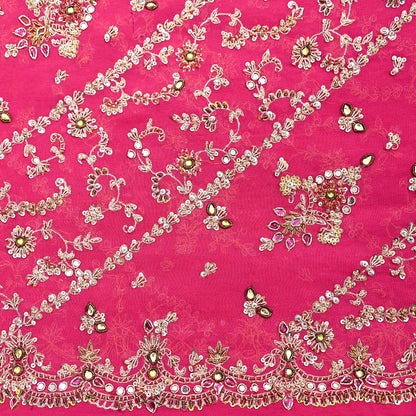 Indian Vintage Heavy Pink Bridal Dupatta Pure Georgette Silk Hand Embroidered Zardozi, Dabka, Zari Work Party Wear Long Stole