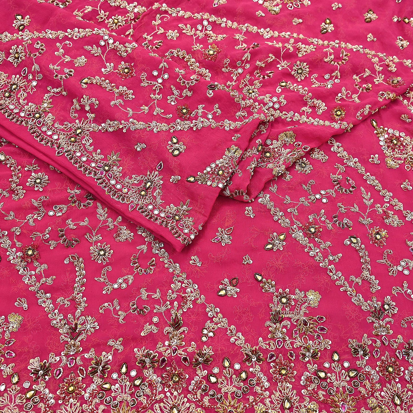 Indian Vintage Heavy Pink Bridal Dupatta Pure Georgette Silk Hand Embroidered Zardozi, Dabka, Zari Work Party Wear Long Stole