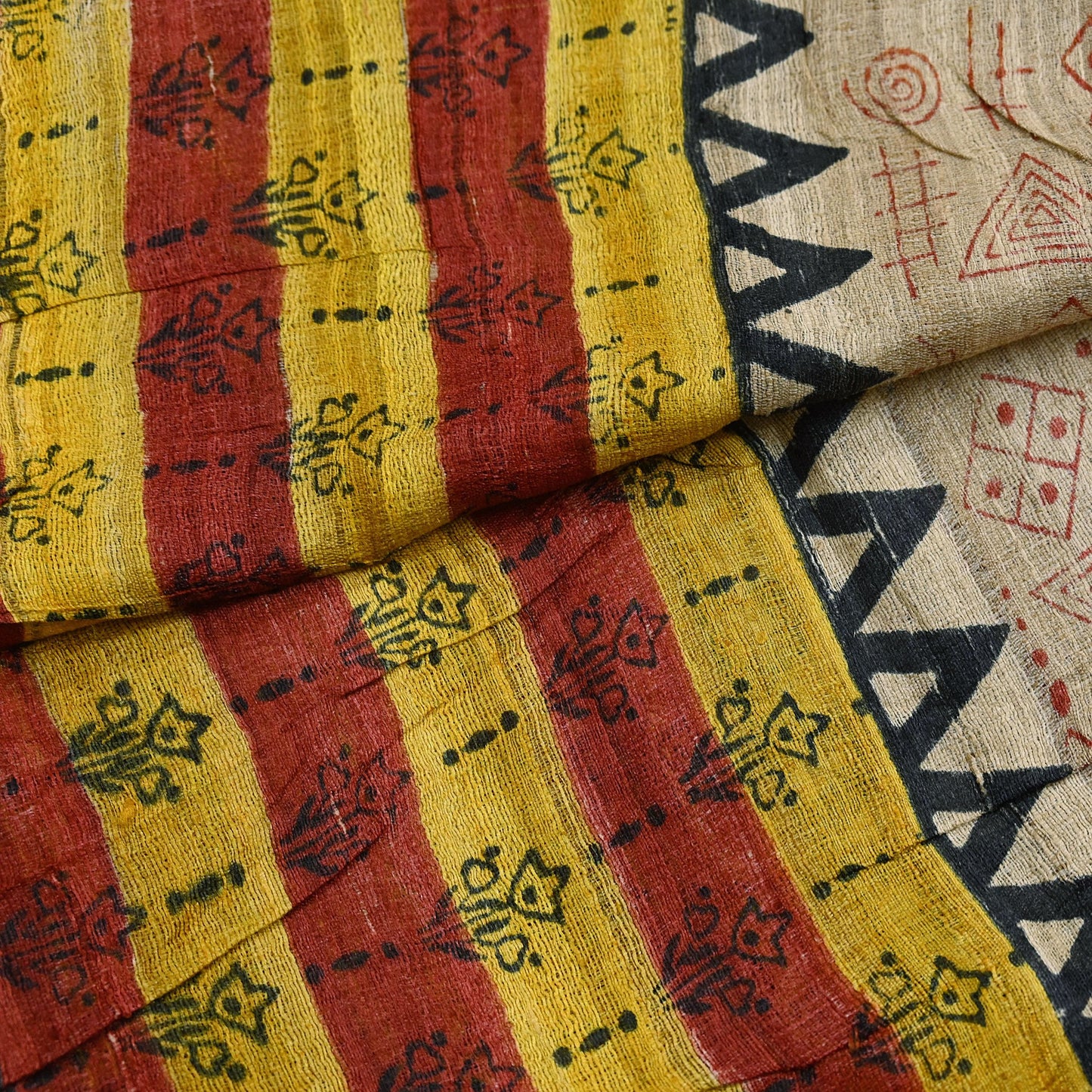 Indian Vintage Beige Dupatta Long Stole 100% Pure Khadi Silk Hand Woven/ Printed Scarves Veil Scarf Wrap Hippie Fringes