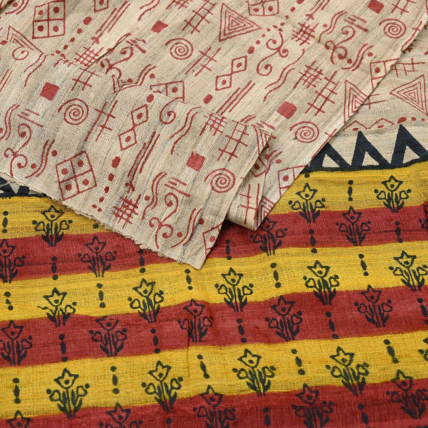 Indian Vintage Beige Dupatta Long Stole 100% Pure Khadi Silk Hand Woven/ Printed Scarves Veil Scarf Wrap Hippie Fringes