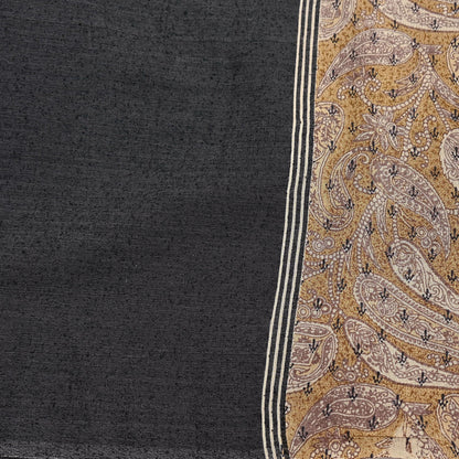 Indian Vintage Black & beige Dupatta Long Stole 100% Pure Khadi Silk Hand Woven/ Printed Scarves Veil Scarf Wrap Hippie