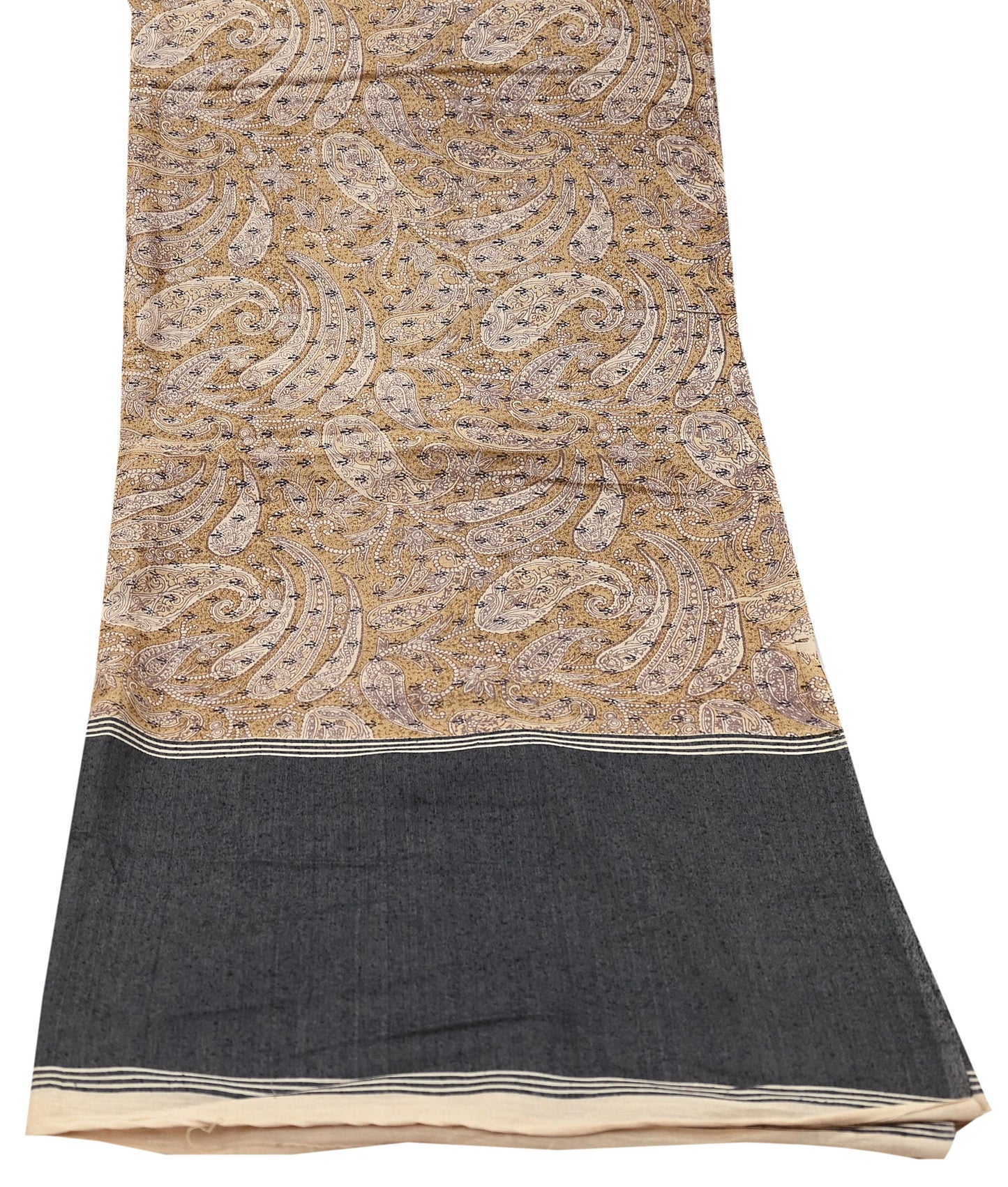 Indian Vintage Black & beige Dupatta Long Stole 100% Pure Khadi Silk Hand Woven/ Printed Scarves Veil Scarf Wrap Hippie