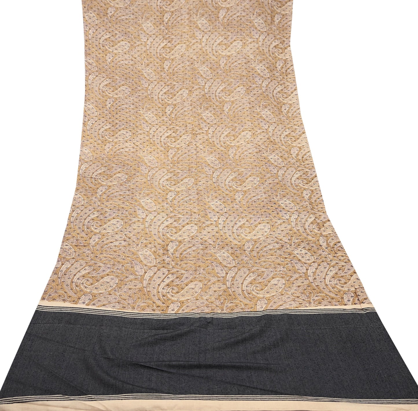 Indian Vintage Black & beige Dupatta Long Stole 100% Pure Khadi Silk Hand Woven/ Printed Scarves Veil Scarf Wrap Hippie